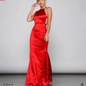 Windsor Elegant Red Satin Evening Gown